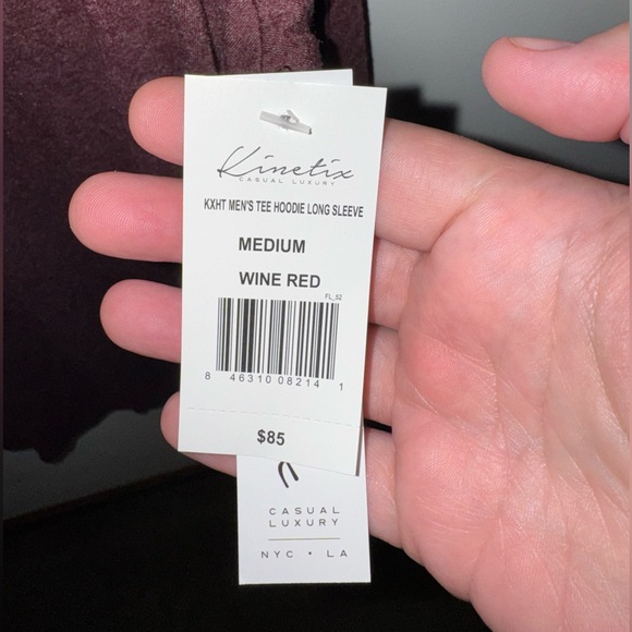 NWT Kinetix Casual Luxury men's long-sleeve tee hoodie Maroon Size Medium - Picture 3 of 7